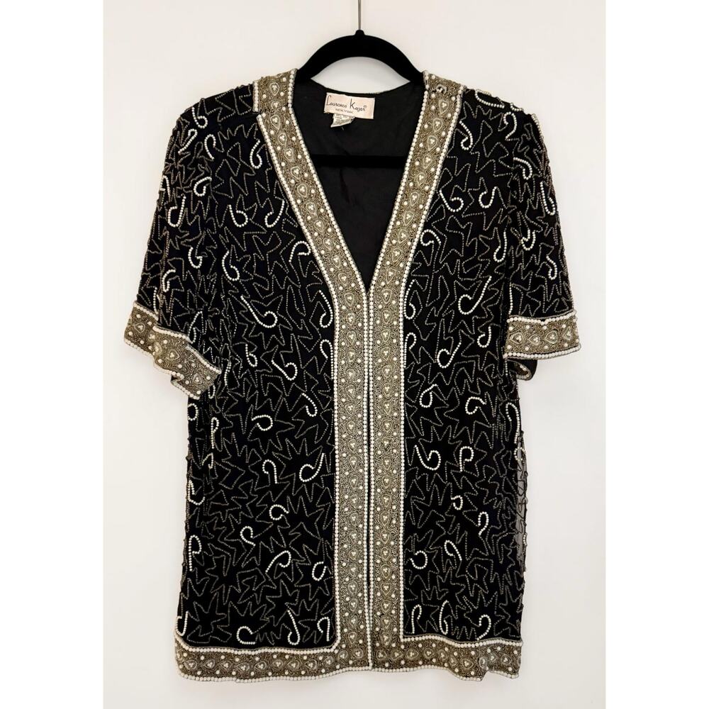 Vintage Laurence Kazar New York Heavily Beaded 100% Silk Evening Jacket. Size XL